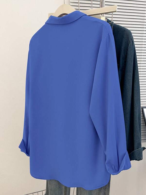 Women's Simple Solid Color Daily Wear Buttoned Shirt,Long Sleeve Tops