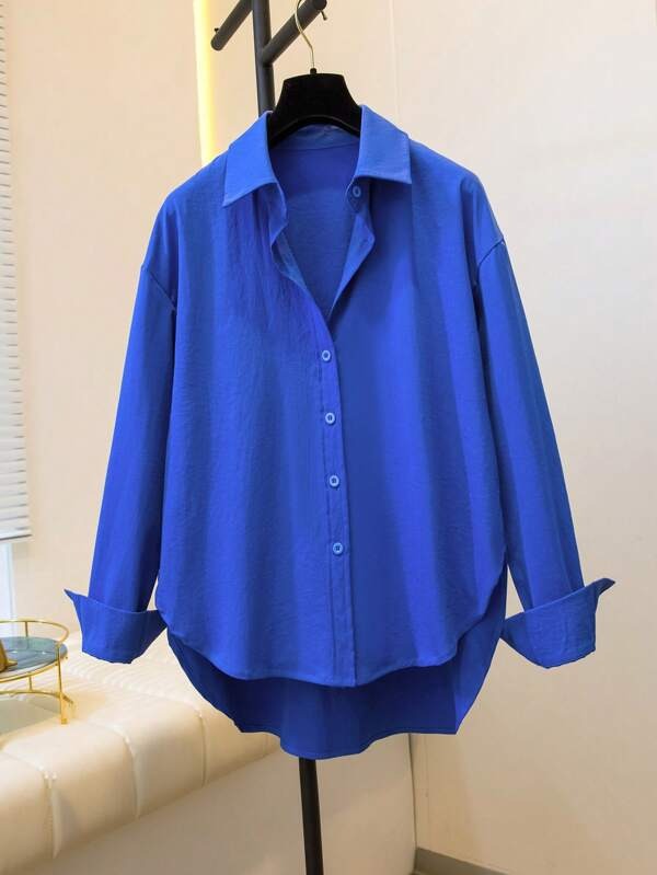 Women's Simple Solid Color Daily Wear Buttoned Shirt,Long Sleeve Tops