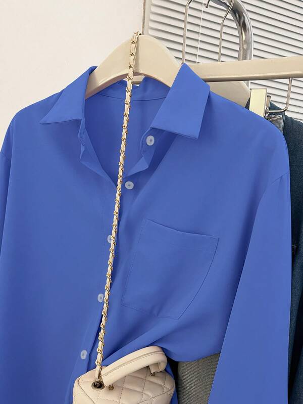 Women's Simple Solid Color Daily Wear Buttoned Shirt,Long Sleeve Tops