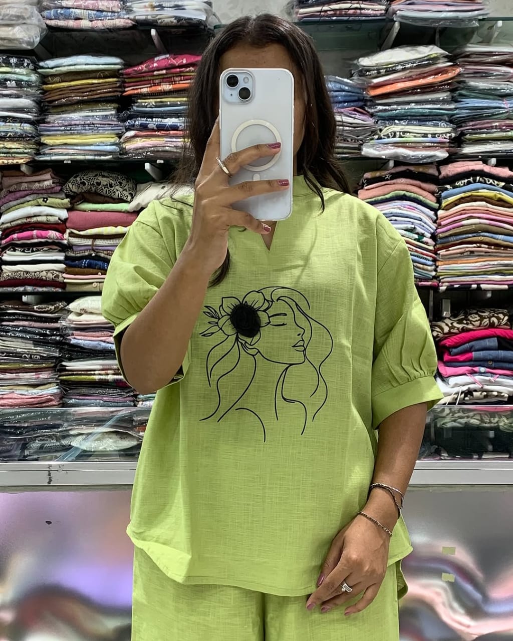 Art Line Face Print Cotton Co-Ord Set for Women