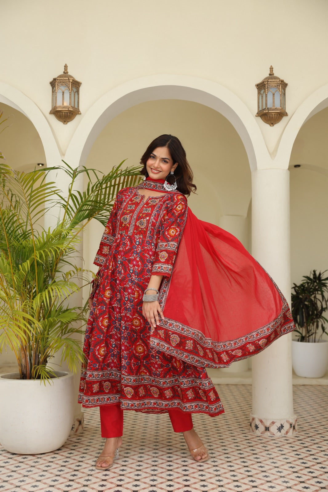 Red Maroon Voluminous Anarkali Suit Set