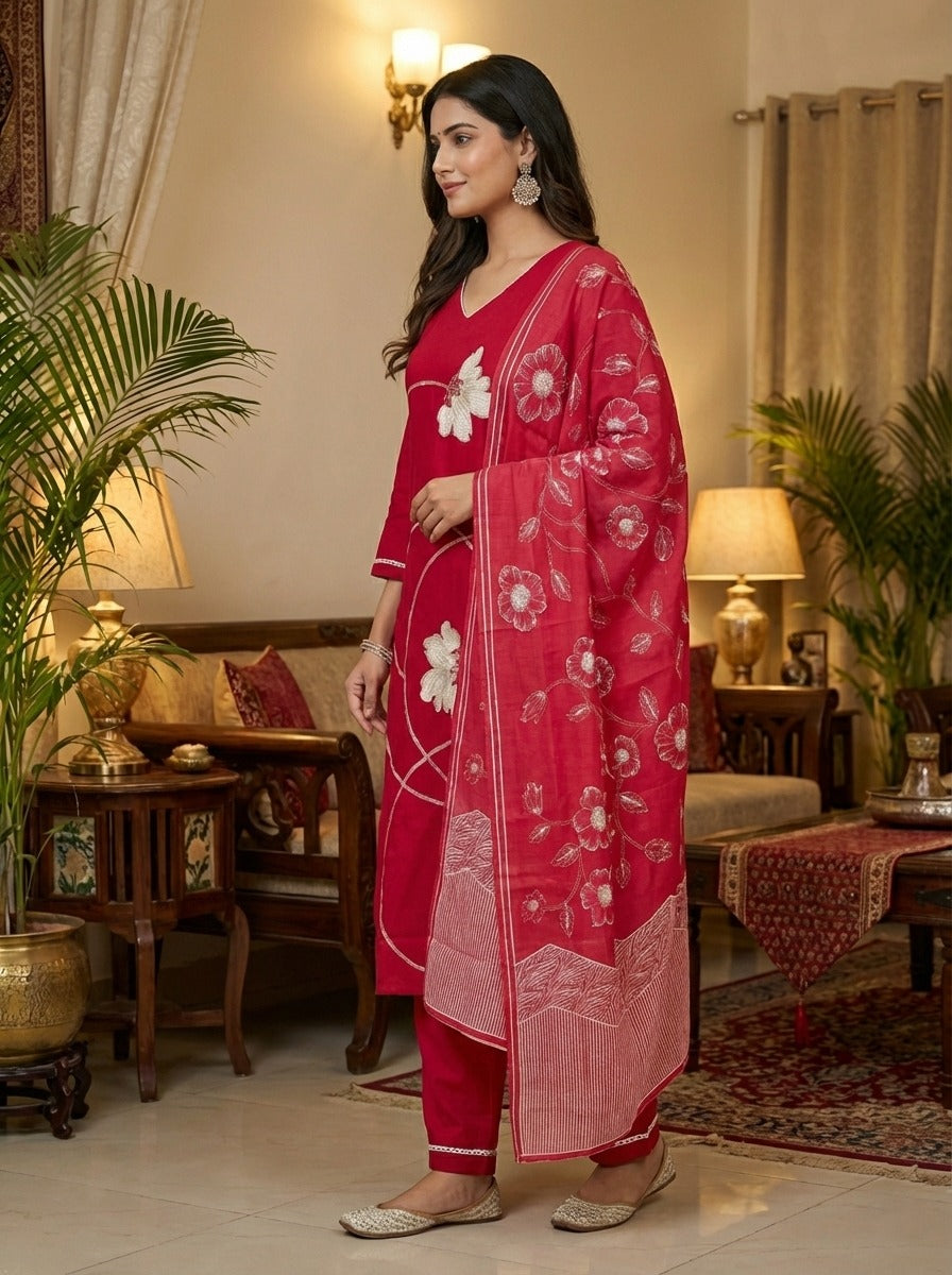 Women’s Embroidered Kurta Set with Dupatta