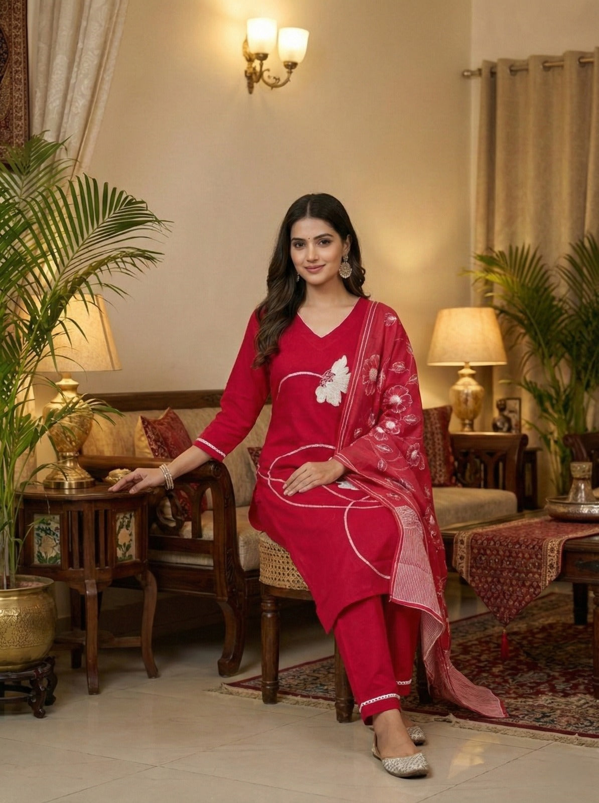 Women’s Embroidered Kurta Set with Dupatta