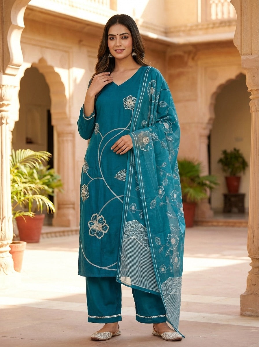 Women’s Embroidered Kurta Set with Dupatta