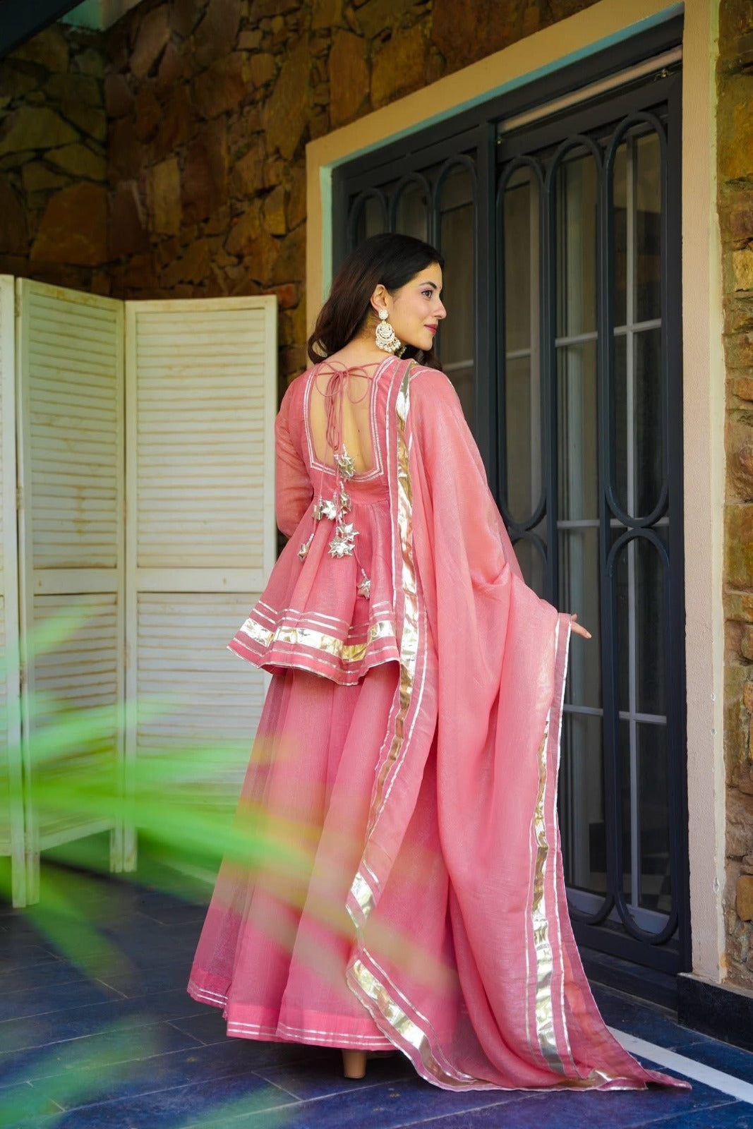 Blush Pink Peplum Kurta & Flared Sharara Set with Dupatta