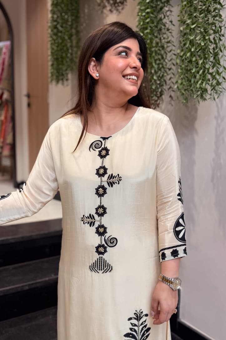 Ivory Tribal Print Straight Kurta & Palazzo Co-ord Set for Women