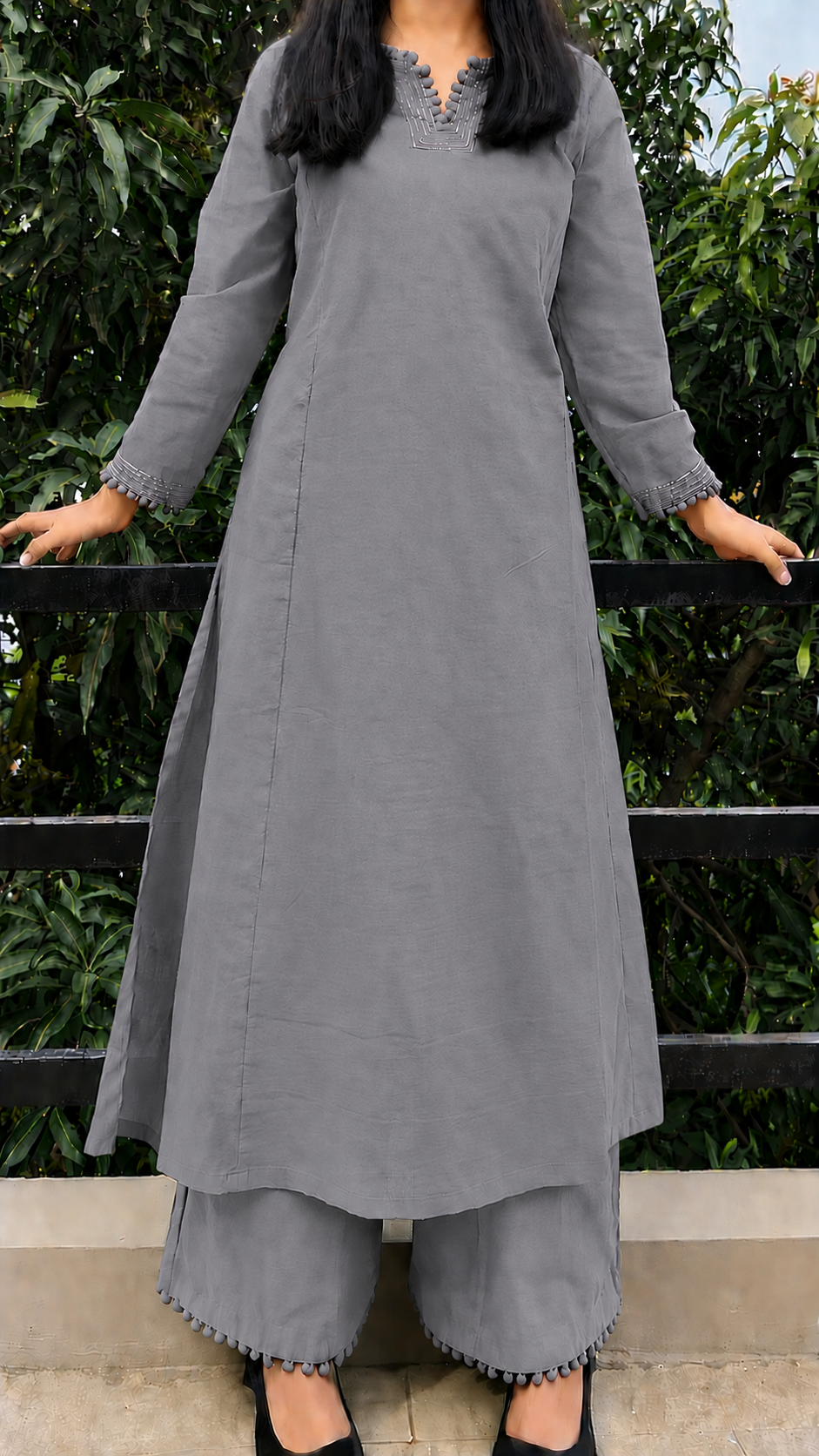 Festive Ready Grey Kurta Palazzo Co-Ord Set