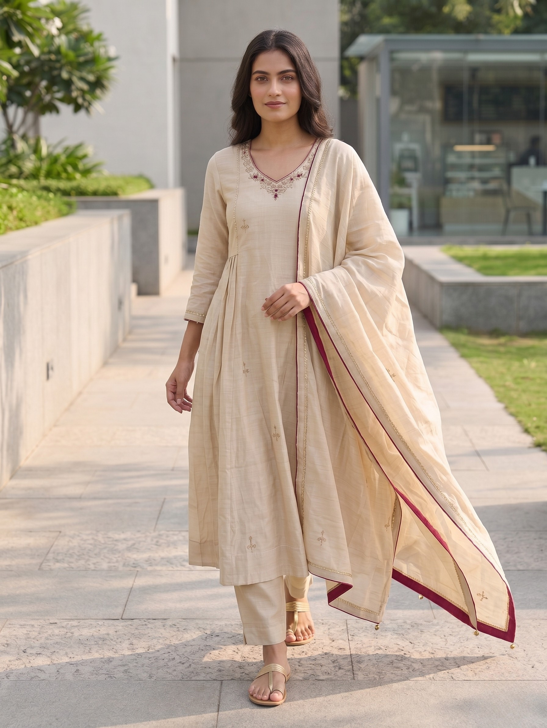 Graceful Off-White Party Wear Anarkali Suit Set