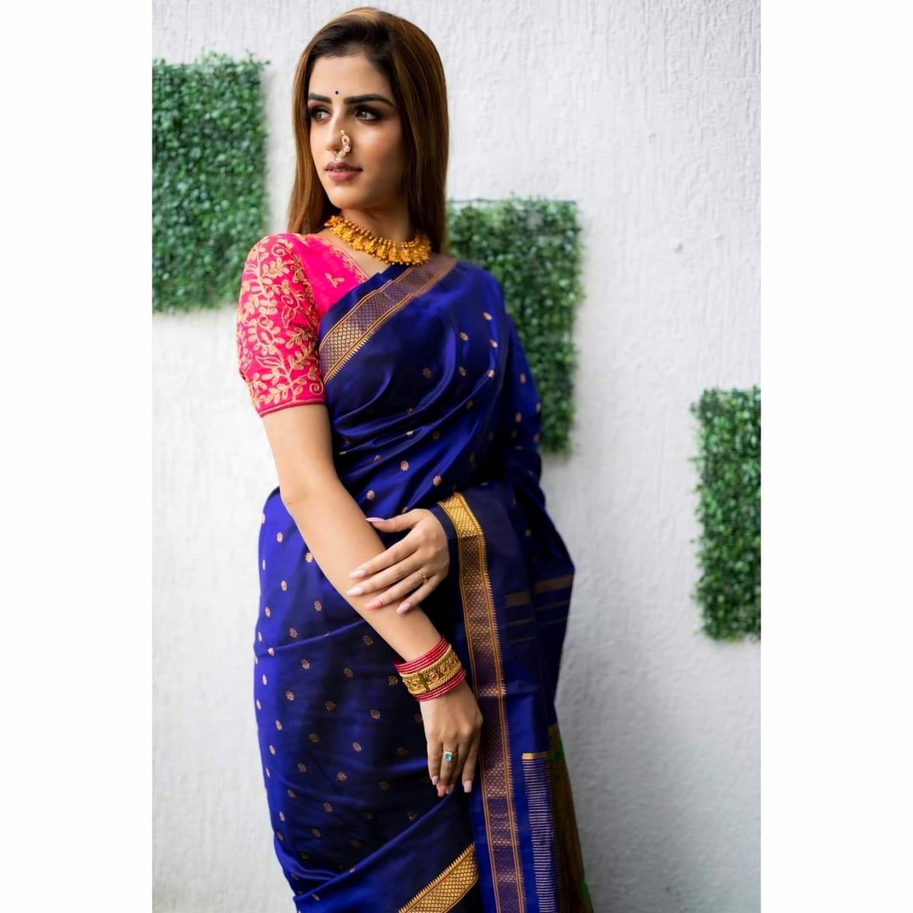 Designer Royal Blue Paithani Silk Saree With Flameboyant Blouse Piece