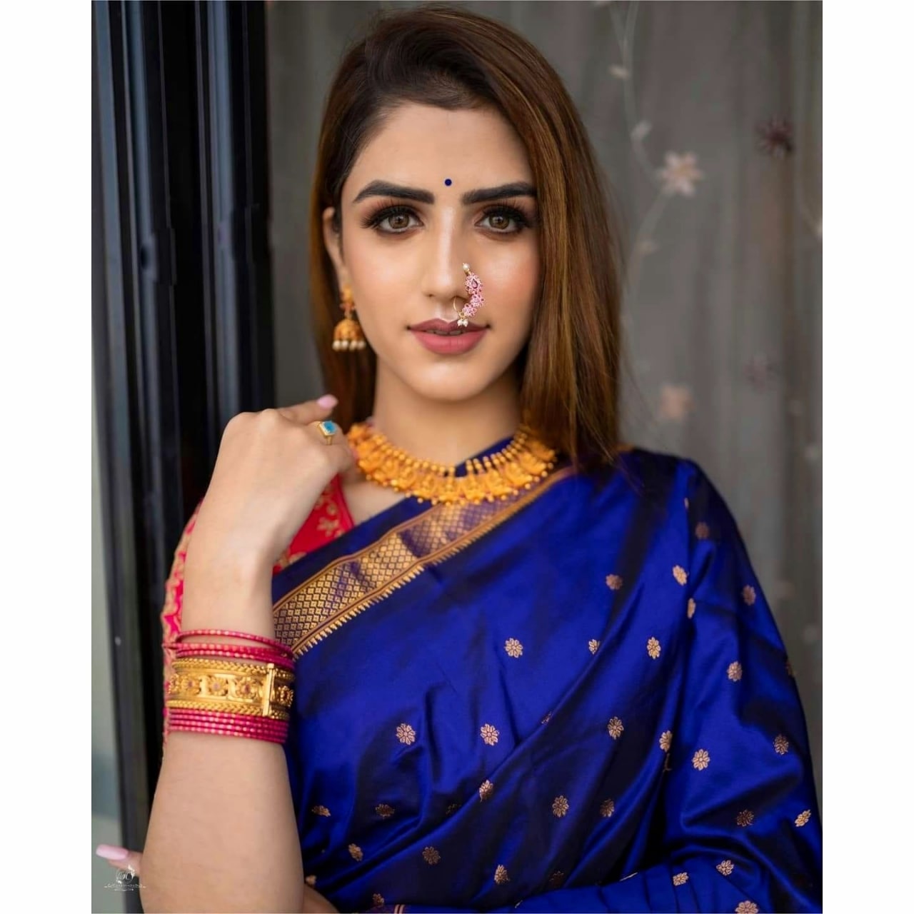 Designer Royal Blue Paithani Silk Saree With Flameboyant Blouse Piece