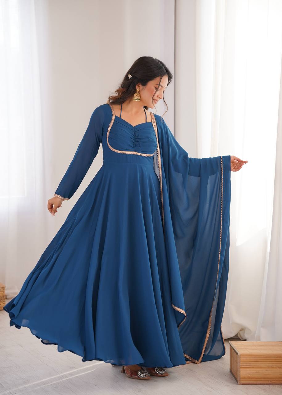 Elegant Teal Blue Anarkali Suit Set with Dupatta Festive & Party Wea Elegant Teal Blue Anarkali Suit Set with Dupatta Festive & Party Wea